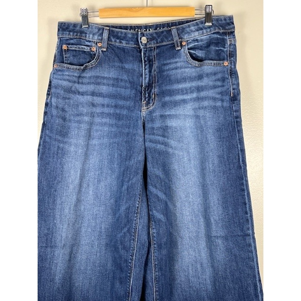 American Eagle Low-Rise Baggy Wide Leg Jeans Medium Wash Stretch 12 Long - Picture 2 of 14